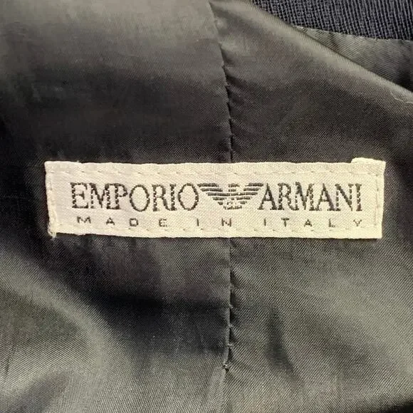 EMPORIO ARMANI Size 4 Navy Wool Blend Stripe Single Button Jacket Blazer - Picture 5 of 8